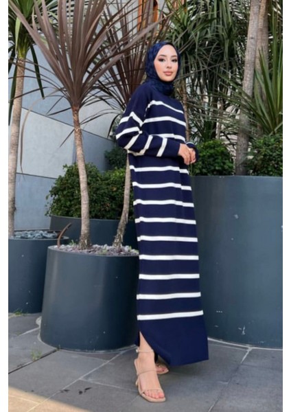 Çizgili Uzun Triko Elbise