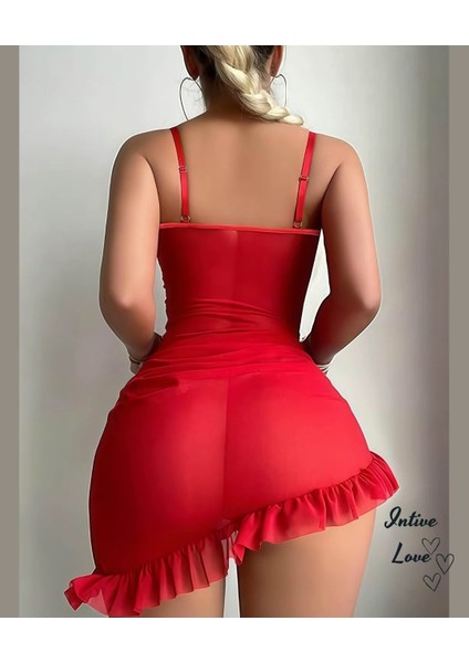Intive Love Dantelli Korse Görünümlü Asimetrik Kesim Transparan Tül Gecelik modelleri