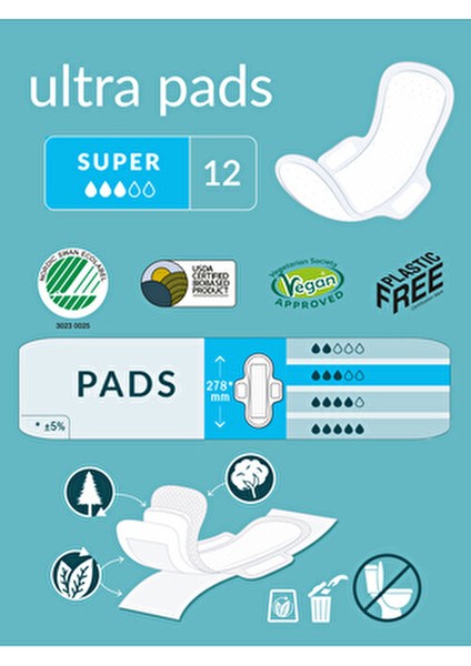 Ultra Kanatlı Ped Süper 12'li Kadınlar İçin Organik Pamuklu Hijyenik Ürün fiyatları