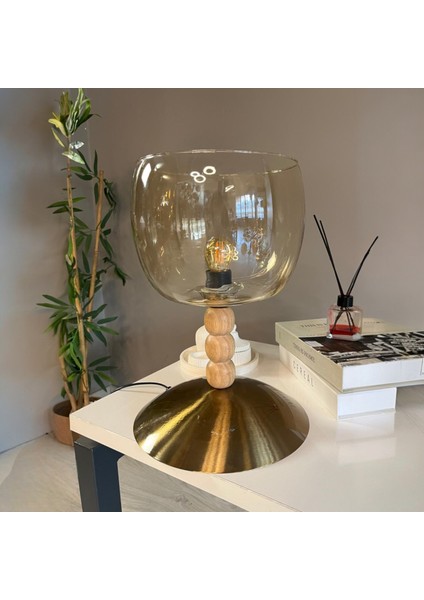 Dijon Cam Bal Rengi Üç Boncuk Masa Lambası Dekoratif Masaüstü Aydınlatma Yatak Odası Başucu Lamba