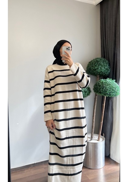 Çizgili Uzun Triko Elbise modelleri