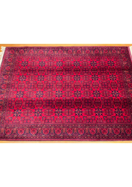 El Dokuma Afgan Halı Yıldız Desenli Ince Dokuma Bordo Renk 4 Metre Kare