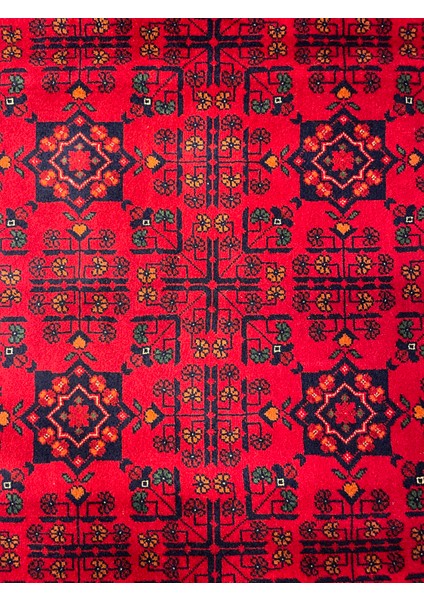 El Dokuma Afgan Halı Yıldız Desenli Ince Dokuma Bordo Renk 4 Metre Kare