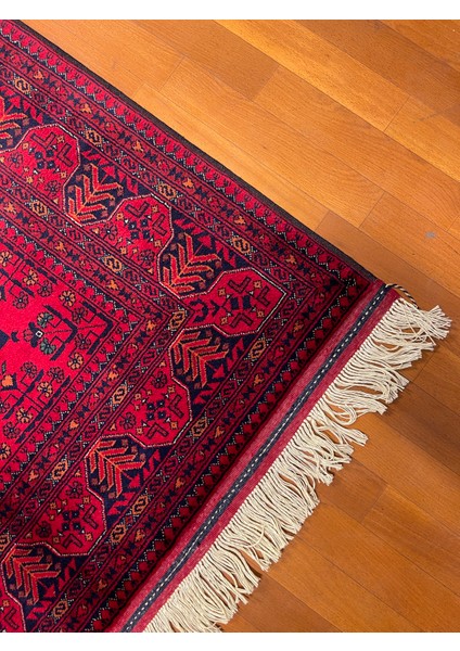 El Dokuma Afgan Halı Yıldız Desenli Ince Dokuma Bordo Renk 4 Metre Kare