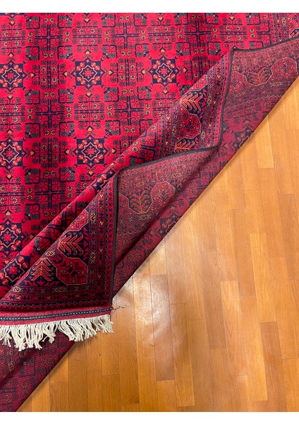 El Dokuma Afgan Halı Yıldız Desenli Ince Dokuma Bordo Renk 4 Metre Kare
