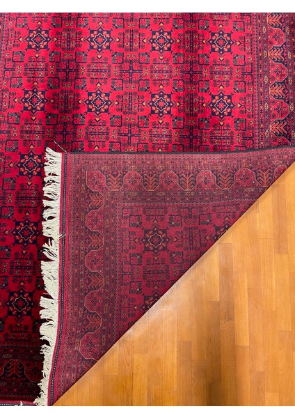El Dokuma Afgan Halı Yıldız Desenli Ince Dokuma Bordo Renk 4 Metre Kare
