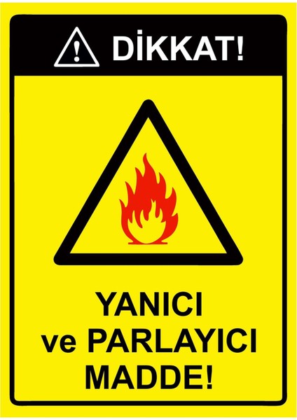 Dikkat! Yanıcı ve Parlayıcı Madde! Isg Uyarı Levhası Pvc A5 15X21 cm