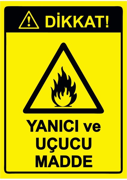 Dikkat! Yanıcı ve Uçucu Madde Isg Uyarı Levhası Pvc A5 15X21 cm