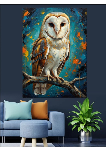 Oturan Baykuş Gece Kuşu Dekoratif Kanvas - Mdf Ahşap Tablo