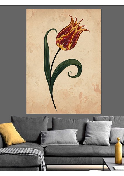 Tek Kırmızı Lale Eskiz Dekoratif Kanvas - Mdf Ahşap Tablo