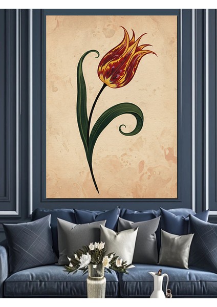 Tek Kırmızı Lale Eskiz Dekoratif Kanvas - Mdf Ahşap Tablo fiyatları