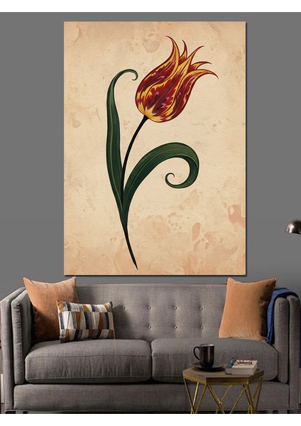 Tek Kırmızı Lale Eskiz Dekoratif Kanvas - Mdf Ahşap Tablo indirimleri