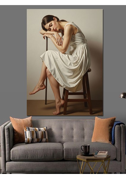Sandalyede Oturan Üzgün Kadın Dekoratif Kanvas - Mdf Ahşap Tablo modelleri