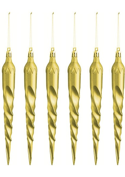 18 cm 6'lı Gold Sarkıt Süs Yılbaşı Ağacınıza Şıklık Katar Mistique Home