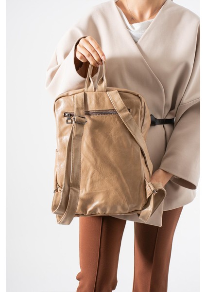 Suni Deri Yıkama Sırt çantası (Poliüretan) Bej MODEL:(571-14-16G) fiyatları