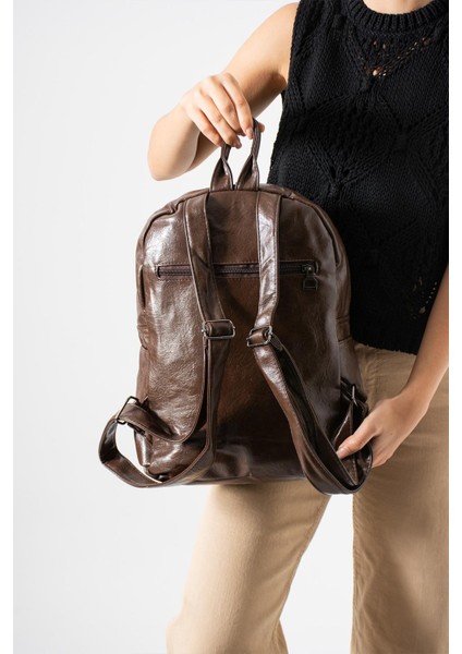 Suni Deri Yıkama Sırt çantası (Poliüretan) Kahverengi MODEL:(571-14-16H) fiyatları