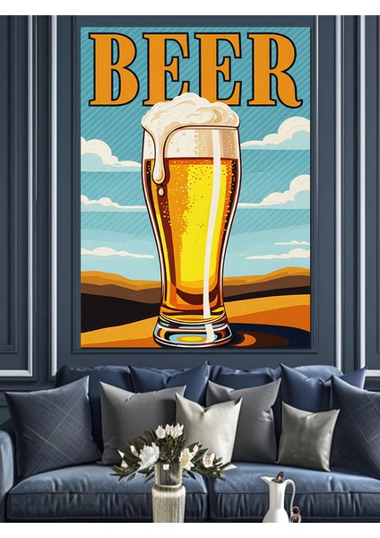 Soğuk Bira Köpüklü Bardak Dekoratif Kanvas - Mdf Ahşap Tablo
