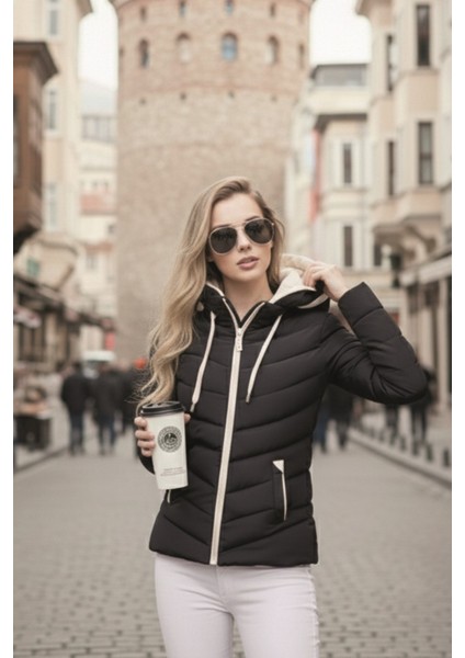 Kapüşonlu Kışlık Kadın Şişme Kısa Mont fırsatları