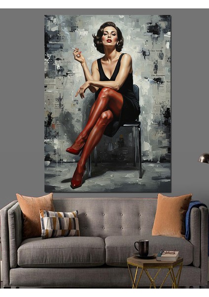 Oturan Seksi Kadın Çizimi Dekoratif Kanvas - Mdf Ahşap Tablo fiyatları