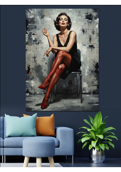 Oturan Seksi Kadın Çizimi Dekoratif Kanvas - Mdf Ahşap Tablo modelleri