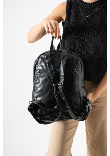 Suni Deri Yıkama Sırt çantası (Poliüretan) Siyah MODEL:(571-14-16H) fiyatları