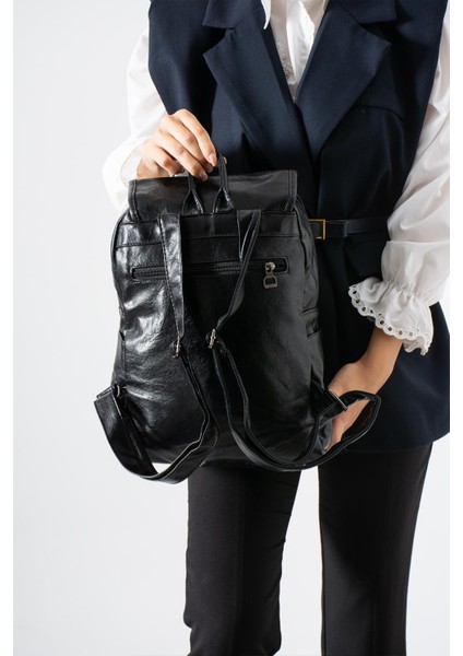 Suni Deri Yıkama Sırt çantası (Poliüretan) Siyah MODEL:(571-14-16I) fiyatları