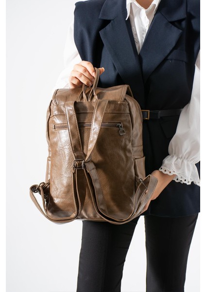 Suni Deri Yıkama Sırt çantası (Poliüretan) Vizon MODEL:(571-14-16I) fiyatları