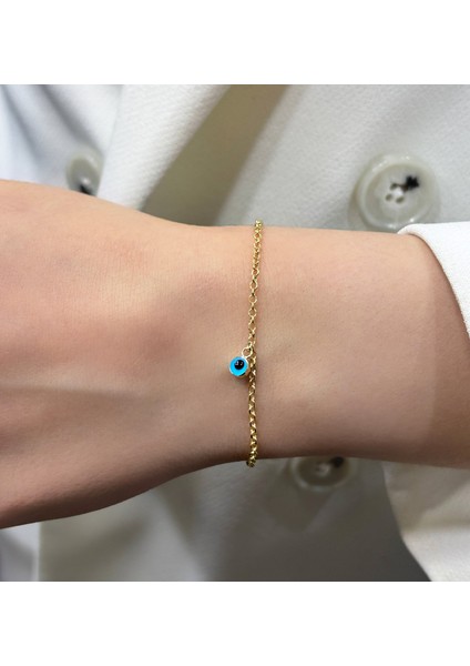 14 Ayar Altın Nazar Boncuklu Doç Bileklik