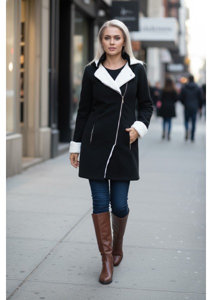 Günlük Kaşe Kışlık Kadın Siyah Kaban fiyatları