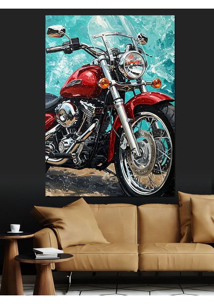 Klasik Tarz Kırmızı Motor Dekoratif Kanvas - Mdf Ahşap Tablo