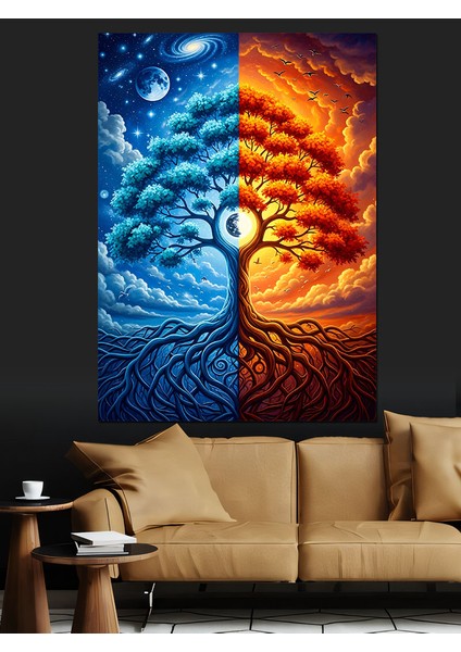 Gün ve Gece Hayat Ağacı Dekoratif Kanvas - Mdf Ahşap Tablo fırsatları