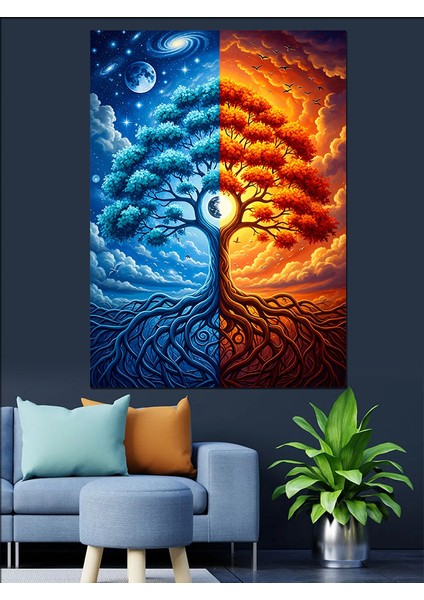 Gün ve Gece Hayat Ağacı Dekoratif Kanvas - Mdf Ahşap Tablo indirimleri