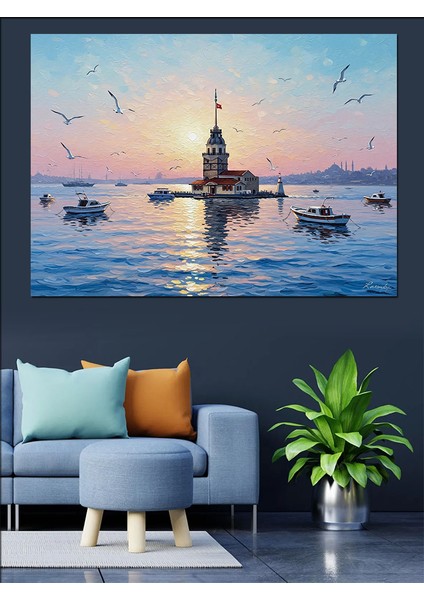 Istanbul Kız Kulesi Deniz Manzarası Dekoratif Kanvas - Mdf Ahşap Tablo