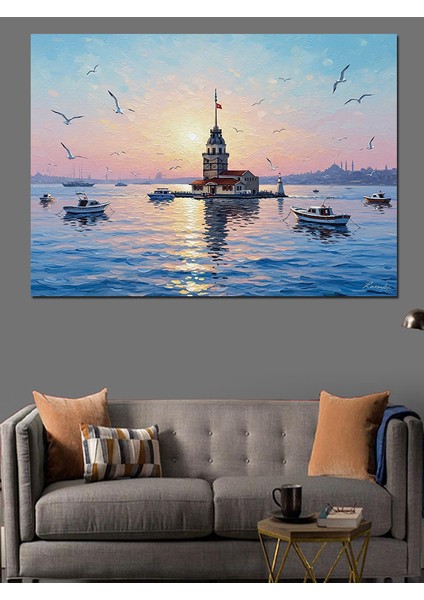 Istanbul Kız Kulesi Deniz Manzarası Dekoratif Kanvas - Mdf Ahşap Tablo fiyatları