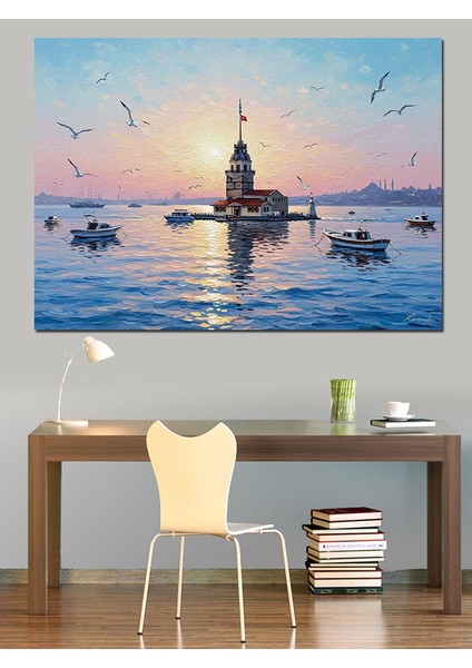 Istanbul Kız Kulesi Deniz Manzarası Dekoratif Kanvas - Mdf Ahşap Tablo modelleri