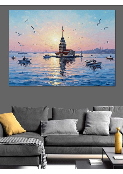Istanbul Kız Kulesi Deniz Manzarası Dekoratif Kanvas - Mdf Ahşap Tablo fırsatları