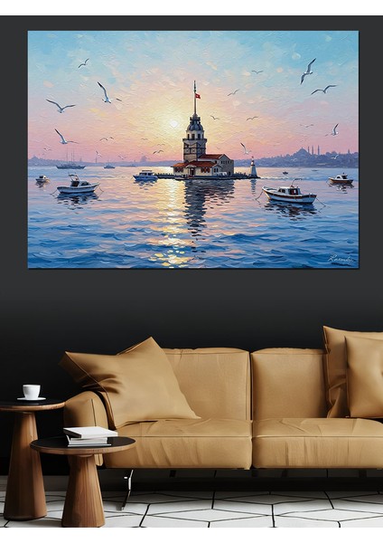 Istanbul Kız Kulesi Deniz Manzarası Dekoratif Kanvas - Mdf Ahşap Tablo indirimleri
