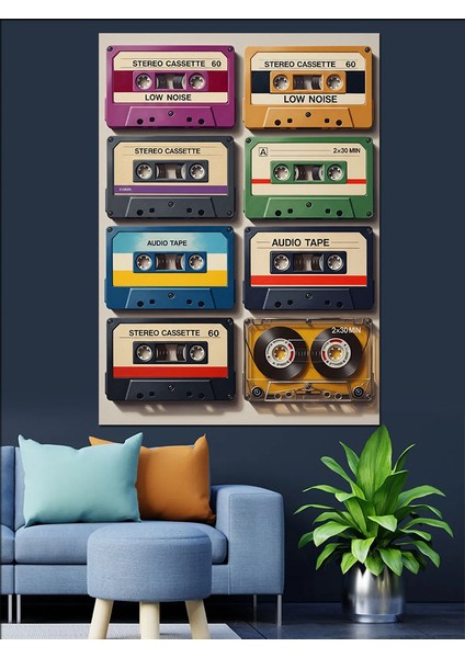 Retro Müzik Kasetleri Koleksiyonu Dekoratif Kanvas - Mdf Ahşap Tablo fiyatları