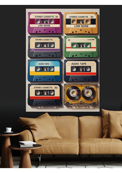 Retro Müzik Kasetleri Koleksiyonu Dekoratif Kanvas - Mdf Ahşap Tablo modelleri