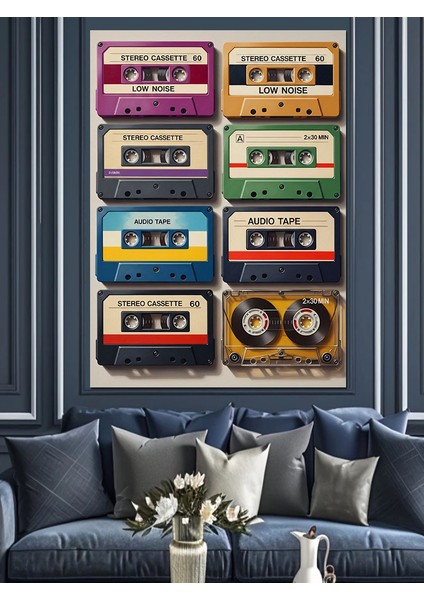 Retro Müzik Kasetleri Koleksiyonu Dekoratif Kanvas - Mdf Ahşap Tablo fırsatları