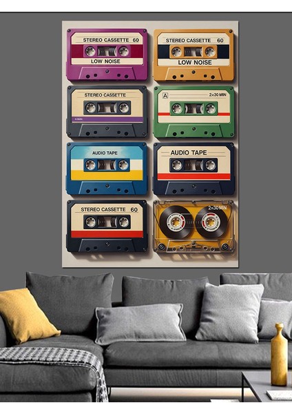 Retro Müzik Kasetleri Koleksiyonu Dekoratif Kanvas - Mdf Ahşap Tablo indirimleri