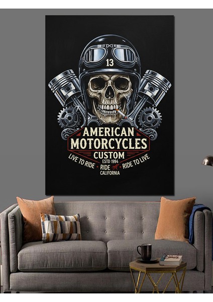 Kurukafa Amerikan Arabaları Amblemi Dekoratif Kanvas - Mdf Ahşap Tablo