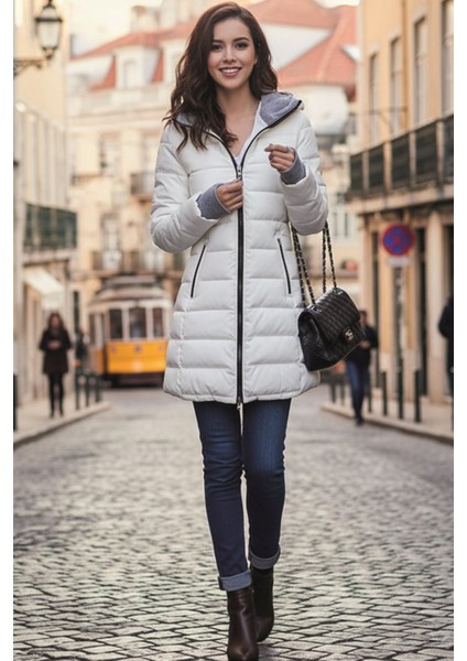 Kışlık Kapüşonlu Kadın Uzun Şişme Mont fırsatları