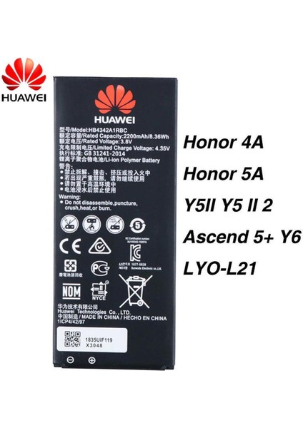 Pil Battery For Huawei Y6 Honor 4A HB4342A1RBC