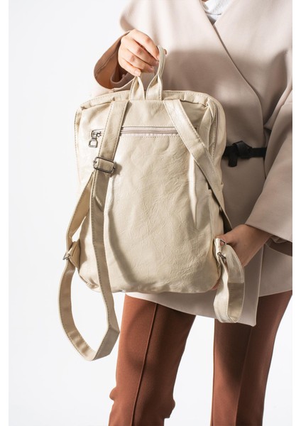 Suni Deri Yıkama Sırt çantası (Poliüretan) Krem MODEL:(571-14-16G) fiyatları