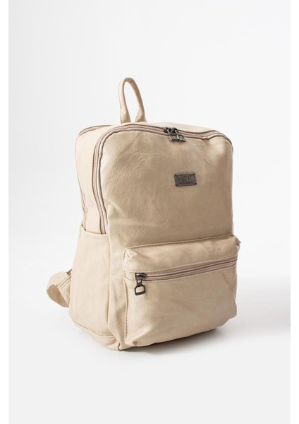 Suni Deri Yıkama Sırt çantası (Poliüretan) Krem MODEL:(571-14-16G) modelleri