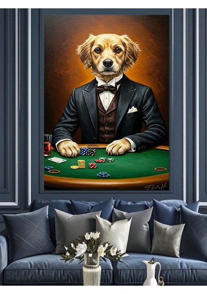 Papyonlu Şık Köpek Hayvan Dekoratif Kanvas - Mdf Ahşap Tablo