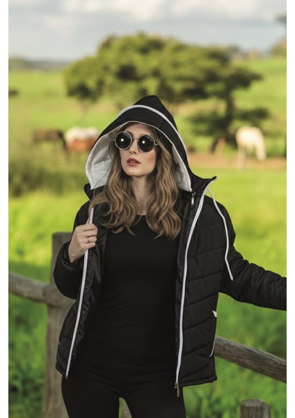 Kapüşonlu Kışlık Kadın Şişme Kısa Mont