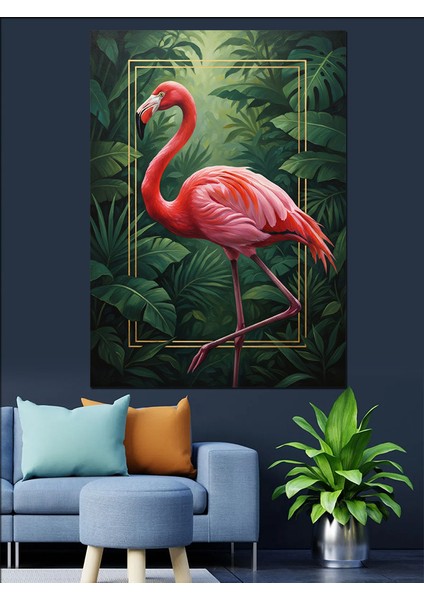 Flamingo Kuşu Pembe Zarif Dekoratif Kanvas - Mdf Ahşap Tablo