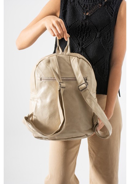 Suni Deri Yıkama Sırt çantası (Poliüretan) Krem MODEL:(571-14-16H) fiyatları